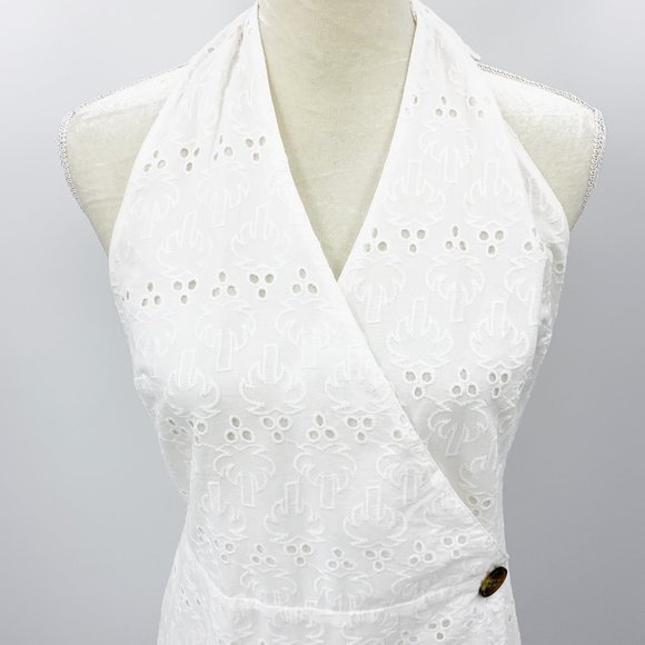 ASOS Palm Broderie Wrap Halter Mini Sundress White - Picture 4 of 8
